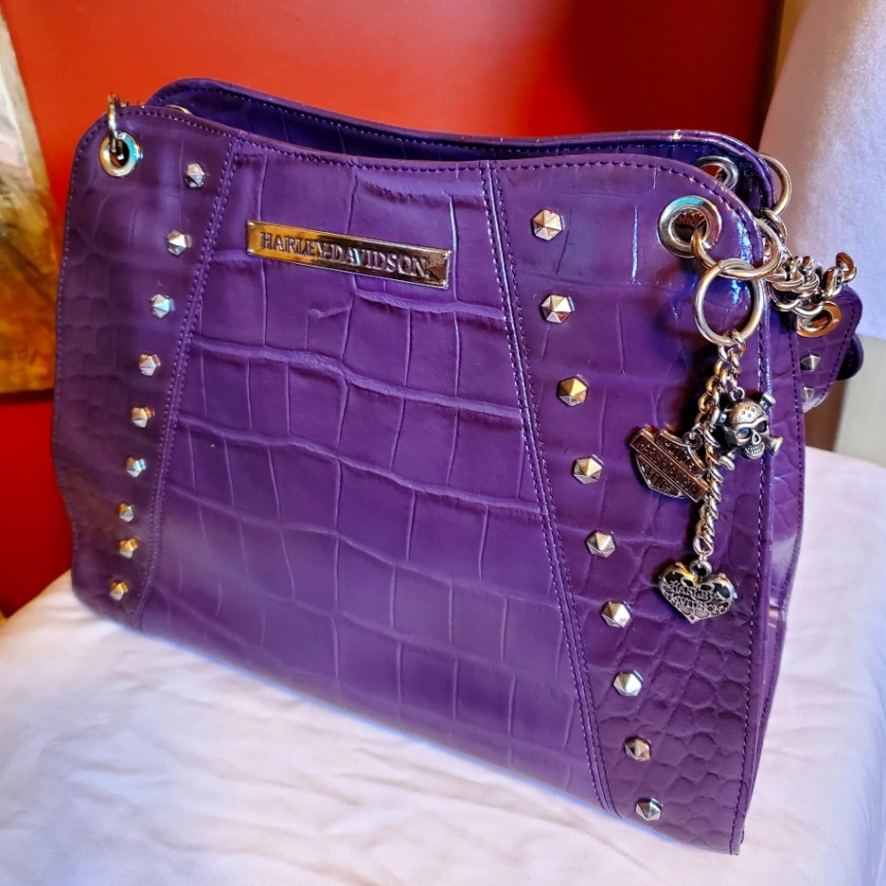 Harley Davidson Hammered Crocodile Leather studded  purse.